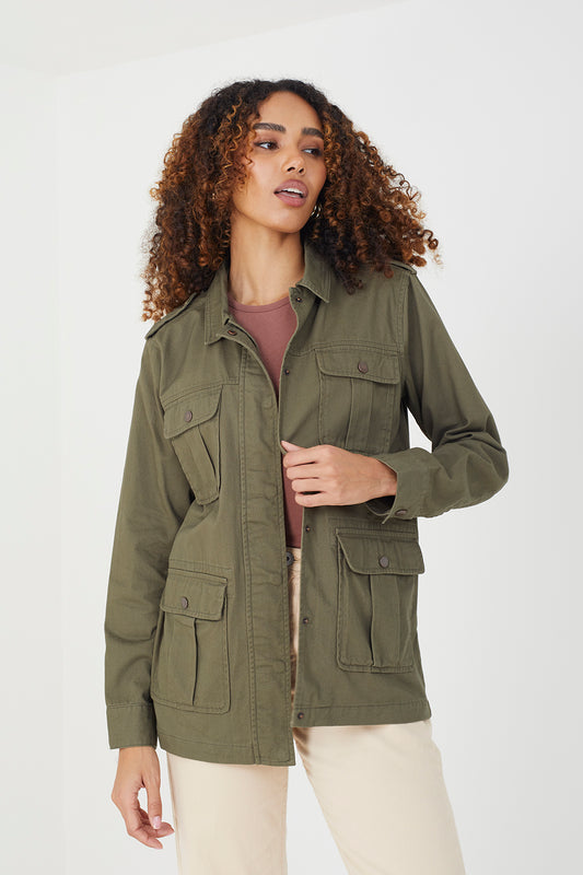 Brave Soul Khaki Cotton Utility Jacket - Khaki Image 1