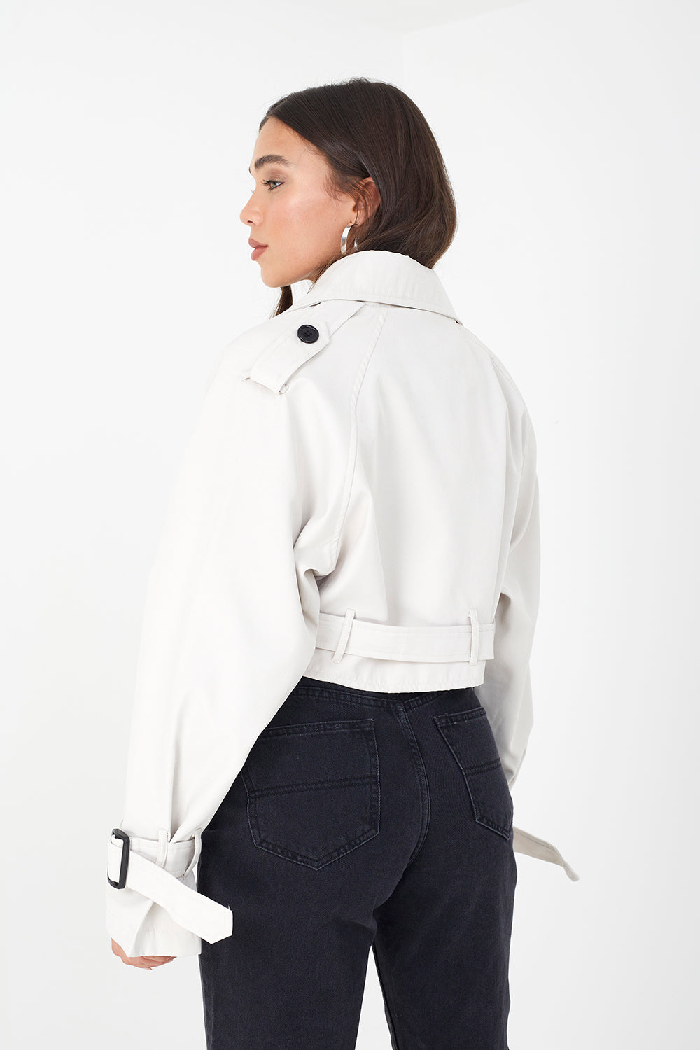 Brave Soul Light Stone Double Breasted Cropped Trench Coat - Light Stone Image 2