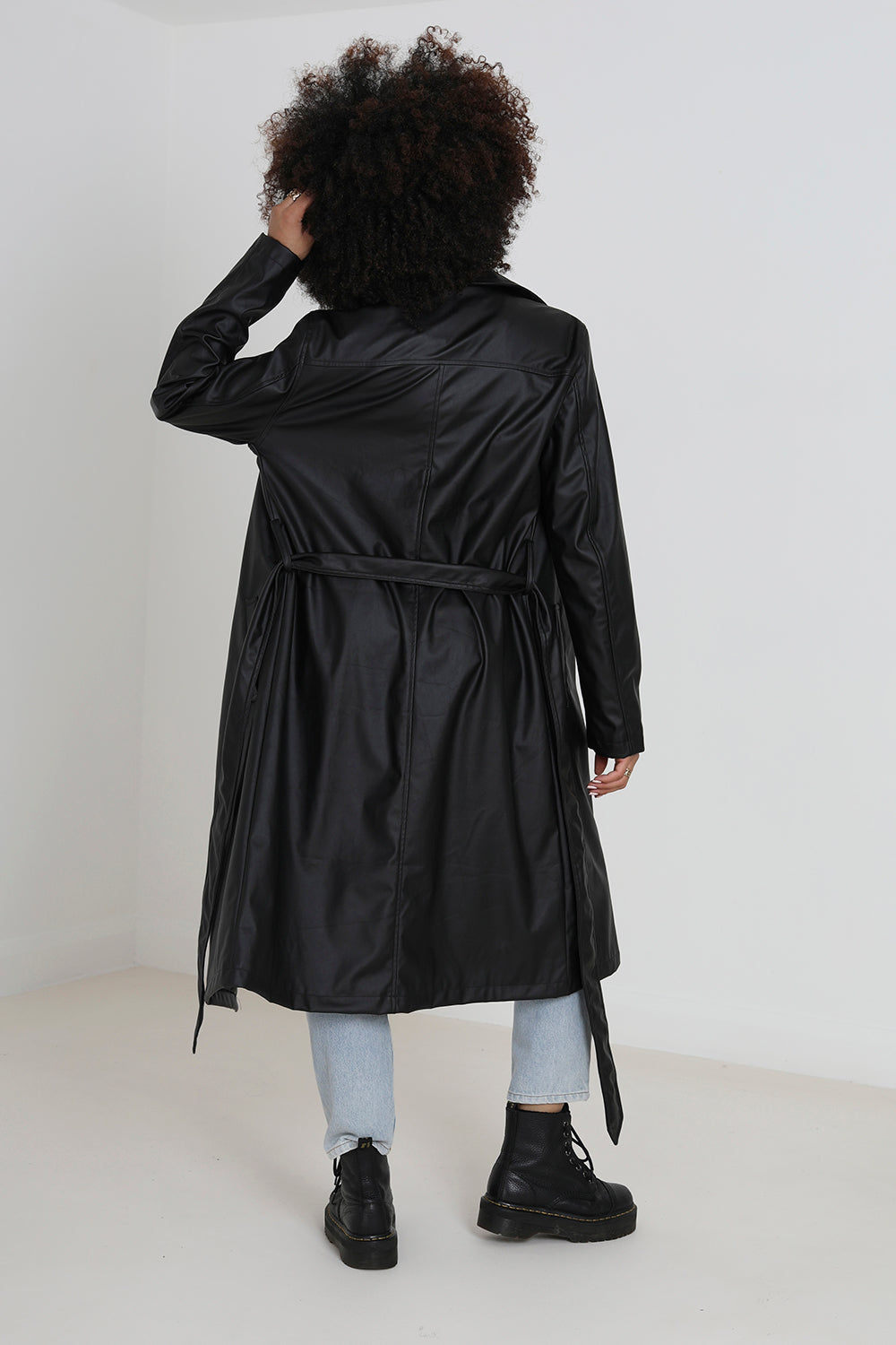 Brave Soul Black Faux Leather Double Breasted Trenchcoat - Black Image 2