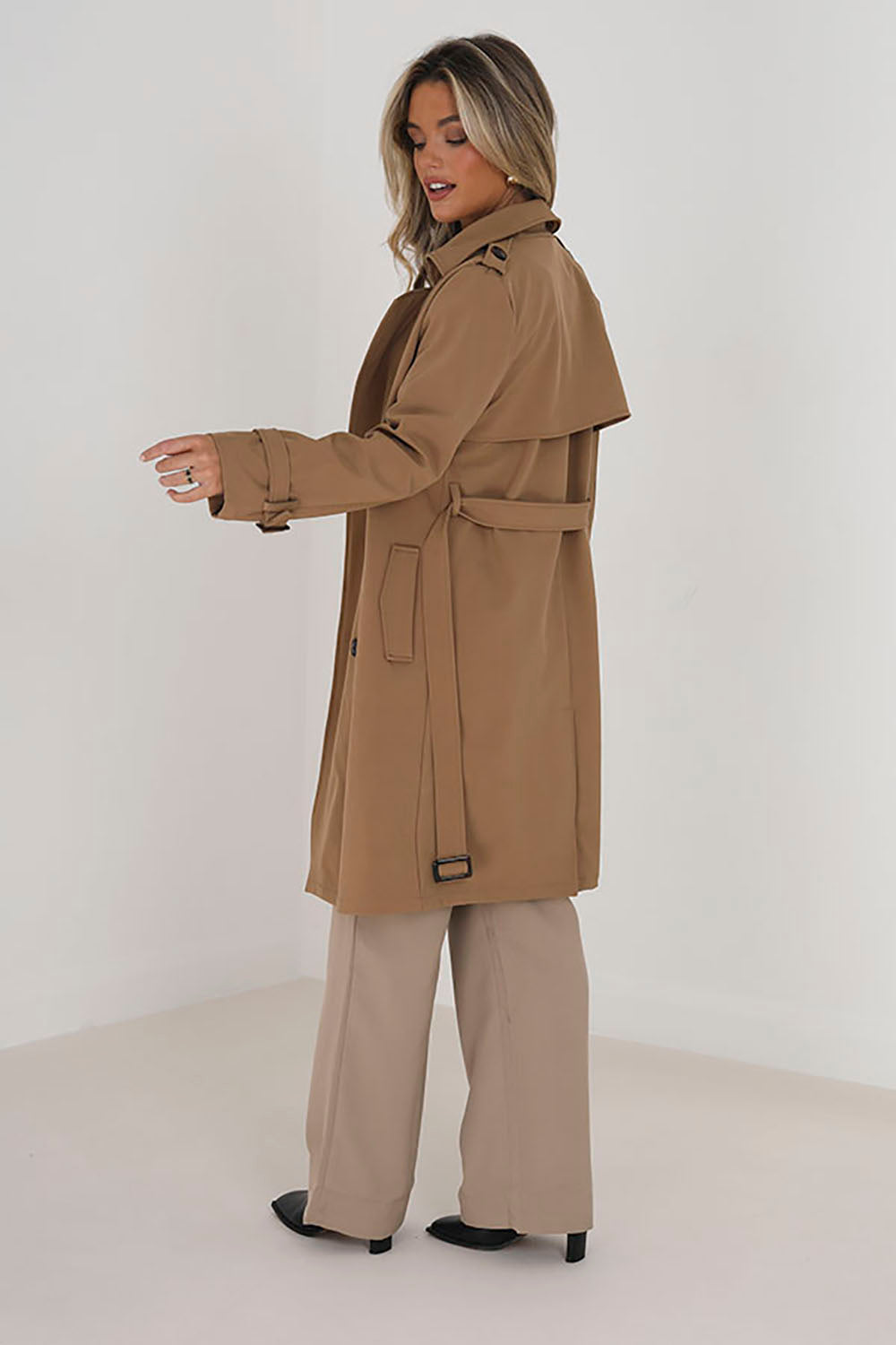 Brave Soul Stone Longline Trench Coat  - Stone Image 2