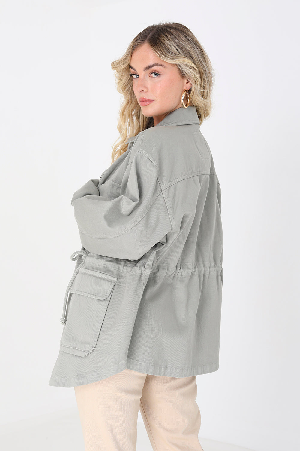 Brave Soul Light Khaki Cotton Twill Utility Jacket - Light Khaki Image 2