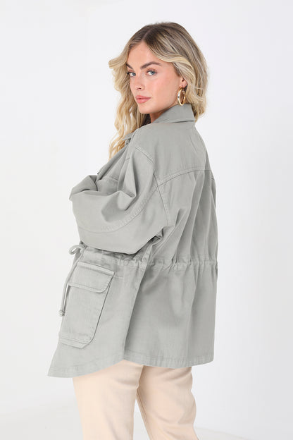 Brave Soul Light Khaki Cotton Twill Utility Jacket - Light Khaki Image 2