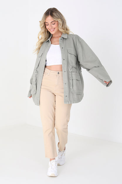 Brave Soul Light Khaki Cotton Twill Utility Jacket - Light Khaki Image 3