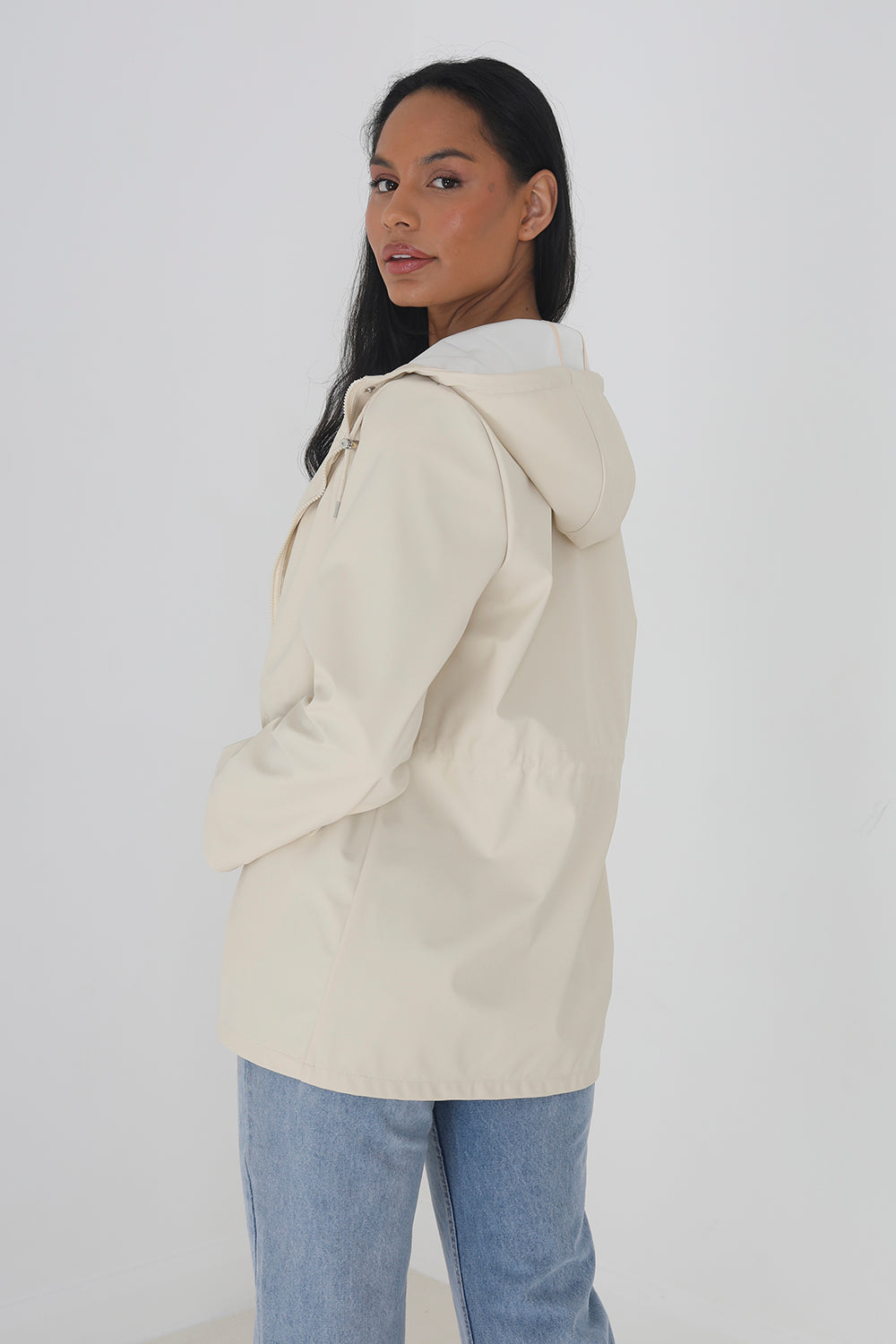 Brave Soul Cream Hooded Rain Mac - Cream Image 2