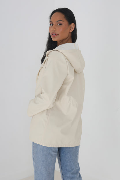 Brave Soul Cream Hooded Rain Mac - Cream Image 2