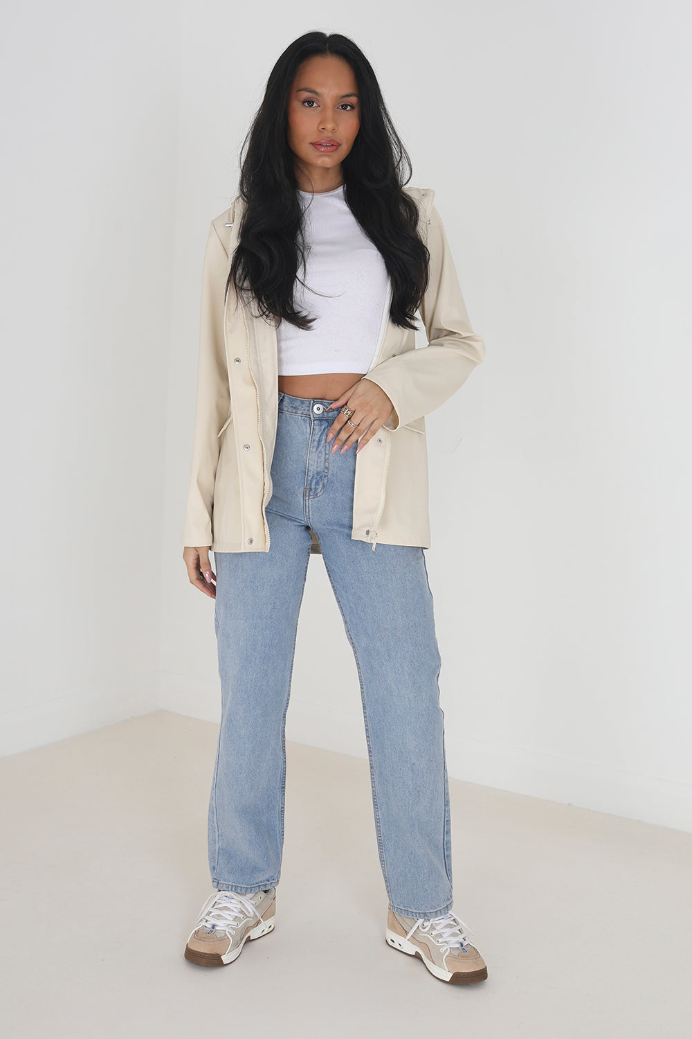 Brave Soul Cream Hooded Rain Mac - Cream Image 3