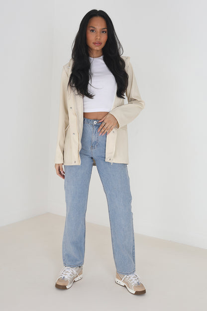 Brave Soul Cream Hooded Rain Mac - Cream Image 3