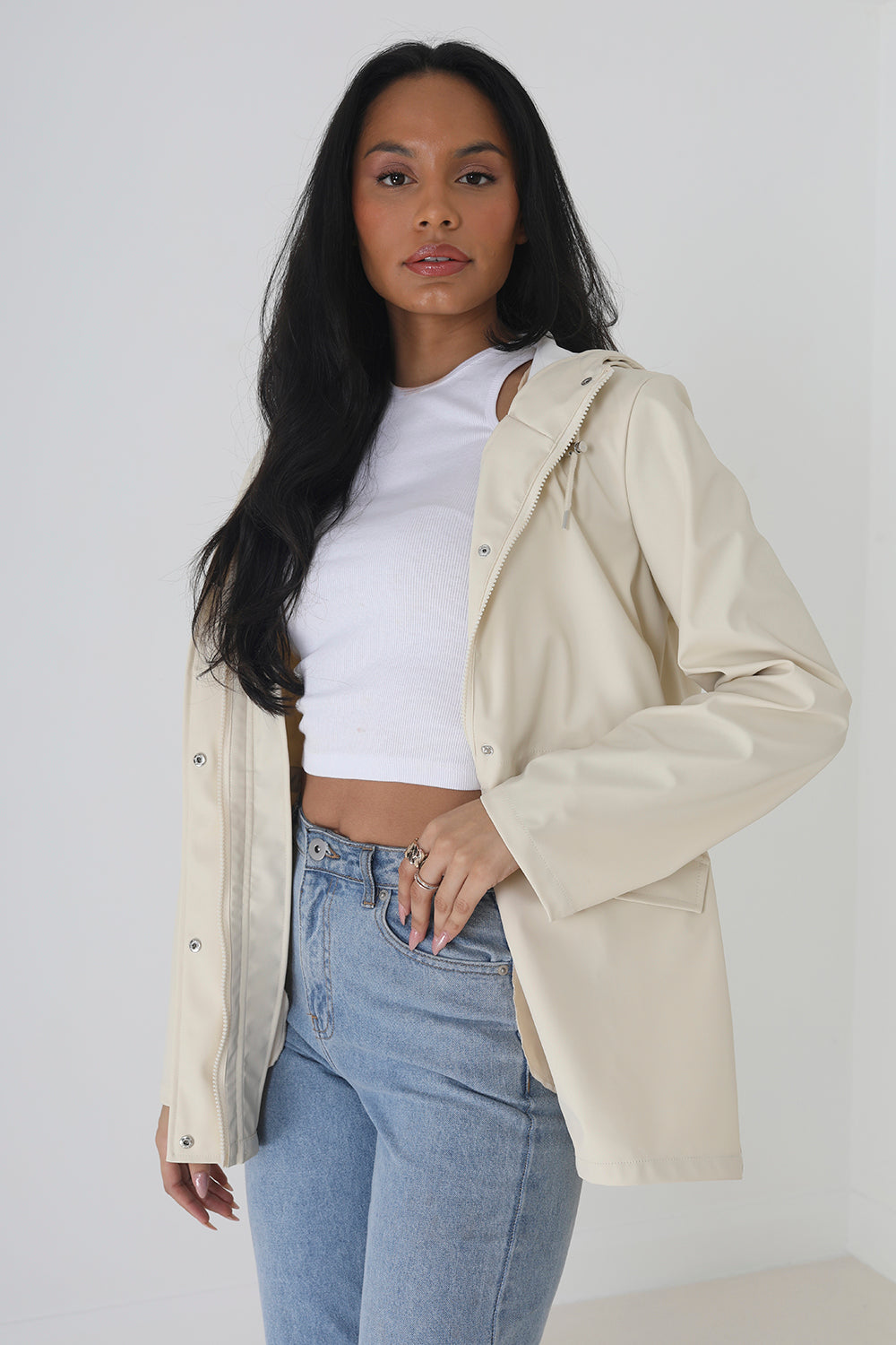 Brave Soul Cream Hooded Rain Mac - Cream Image 4