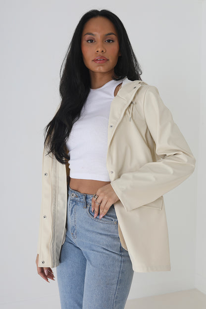Brave Soul Cream Hooded Rain Mac - Cream Image 4