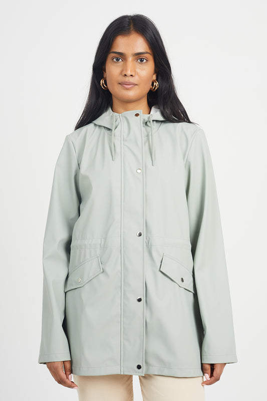 Brave Soul Pale Green Hooded Rain Mac - Pale Green Image 1