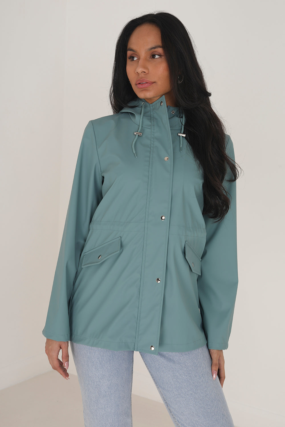 Brave Soul Pale Green Hooded Rain Mac - Pale Green Image 1