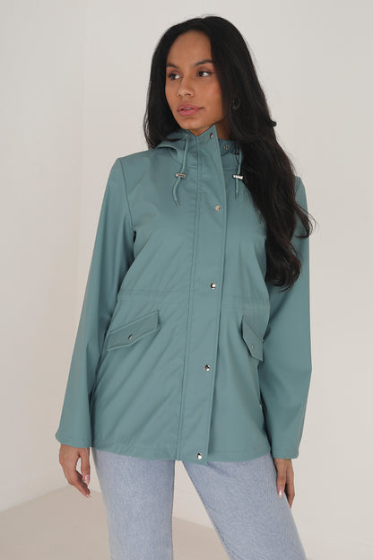 Brave Soul Pale Green Hooded Rain Mac - Pale Green Image 1