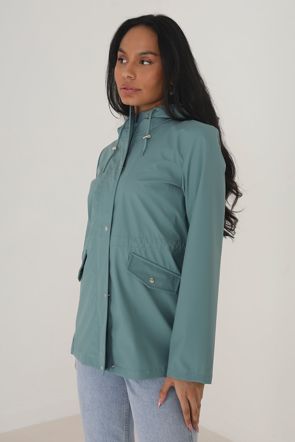 Brave Soul Pale Green Hooded Rain Mac - Pale Green Image 3