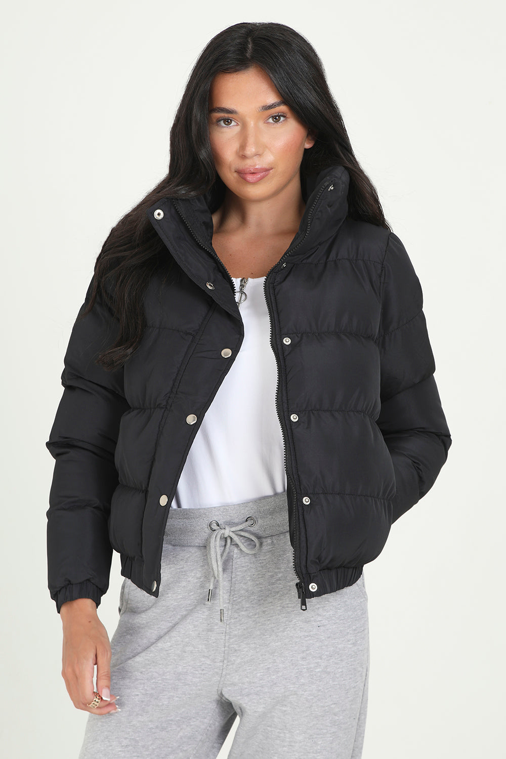 Brave Soul Black Funnel Neck Padded Puffer Jacket - Black Image 1