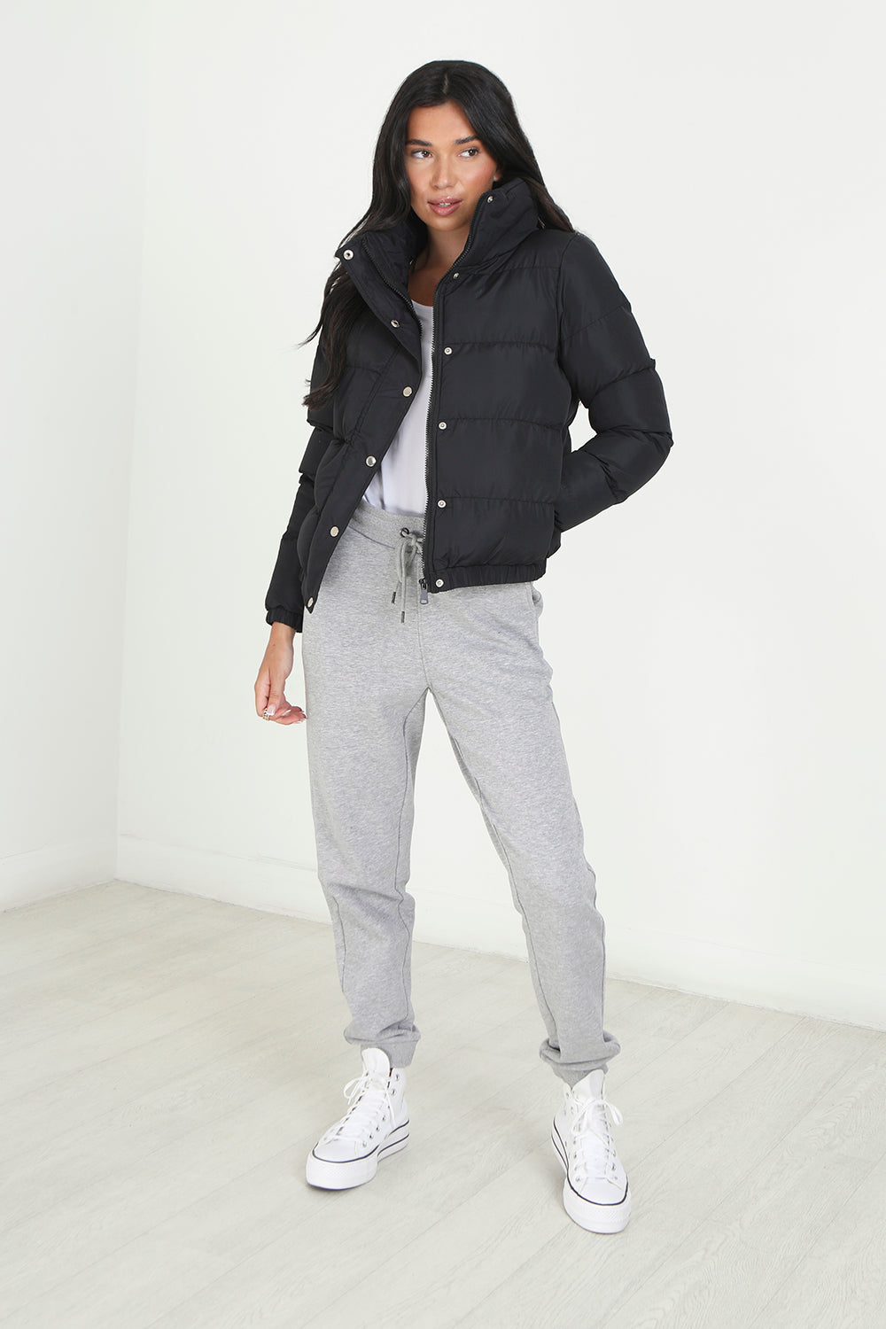 Brave Soul Black Funnel Neck Padded Puffer Jacket - Black Image 3