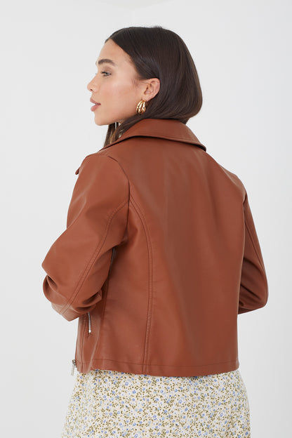 Brave Soul Tan High Shine PU Biker Jacket - Tan Image 2
