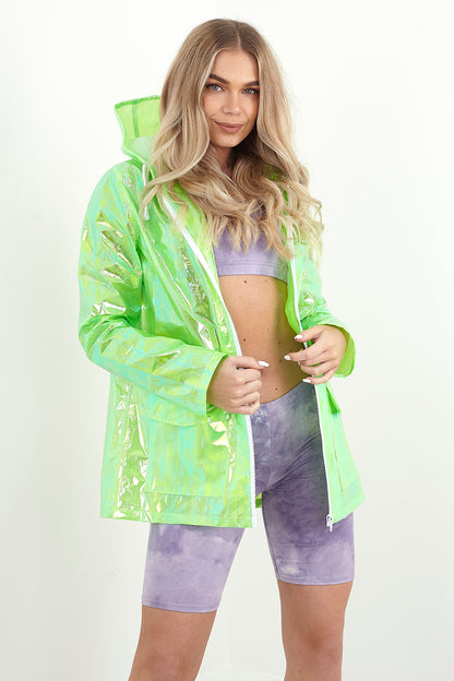 Brave Soul Bright Green Holographic Hooded Festival Mac - Bright Green Image 1