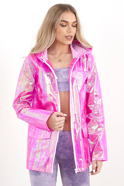 Brave Soul Bright Pink Holographic Hooded Festival Mac - Bright Pink Image 1