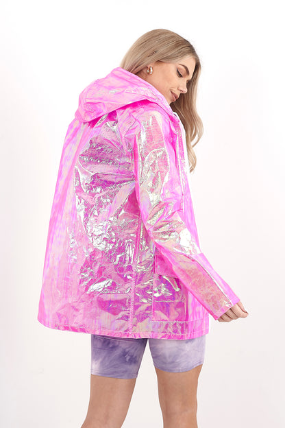 Brave Soul Bright Pink Holographic Hooded Festival Mac - Bright Pink Image 2
