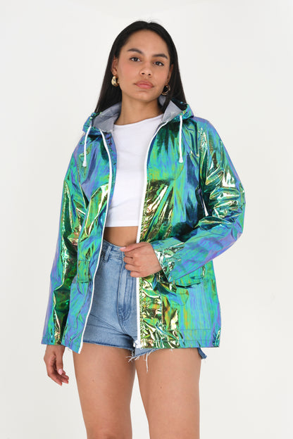 Brave Soul Green Holographic Hooded Festival Mac - Green Image 1