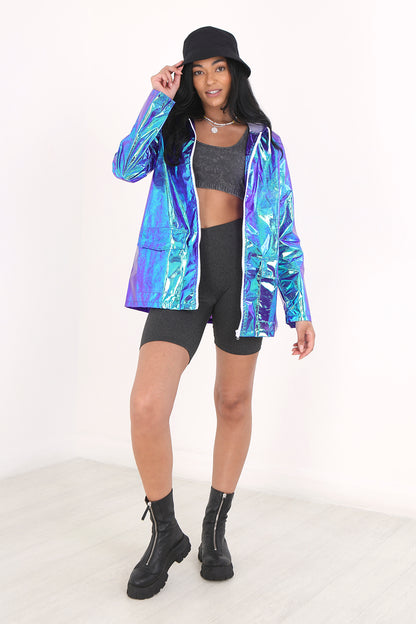 Brave Soul Purple Holographic Hooded Festival Mac - Purple Image 1