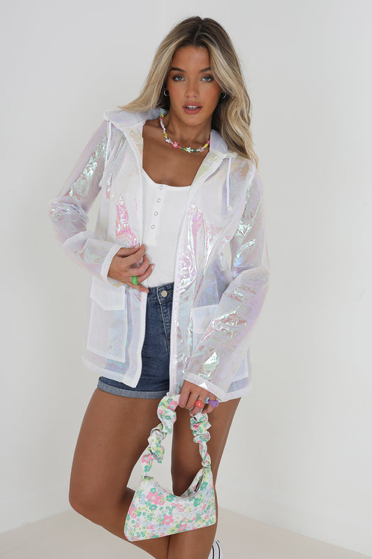 Brave Soul White Holographic Hooded Festival Mac - White Image 1