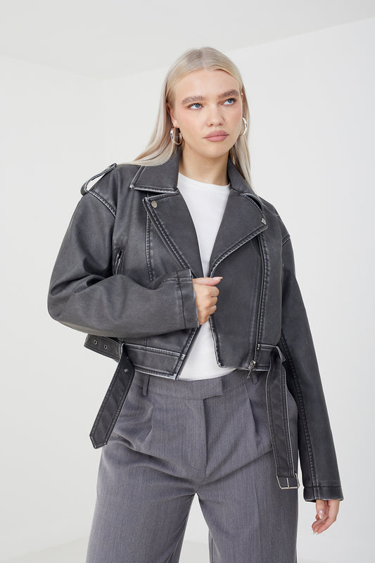 Brave Soul Black Faux Leather Cropped Biker Jacket - Black Image 1