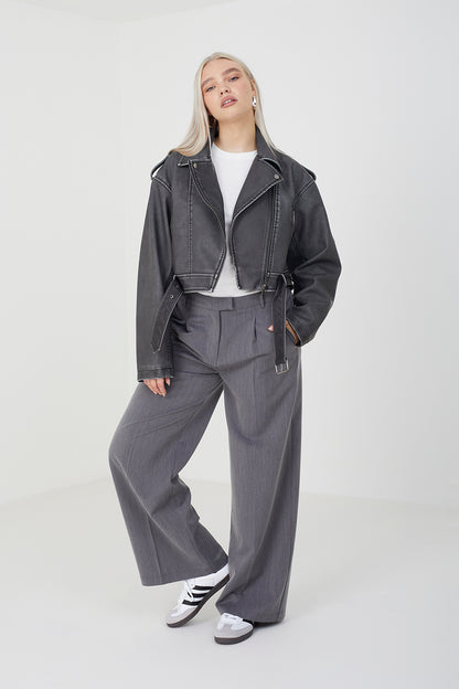 Brave Soul Black Faux Leather Cropped Biker Jacket - Black Image 3
