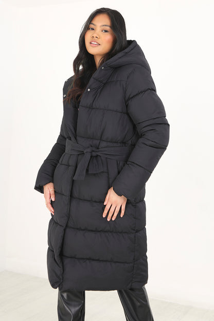 Brave Soul Black Maxi Hooded Puffer Jacket - Black Image 1