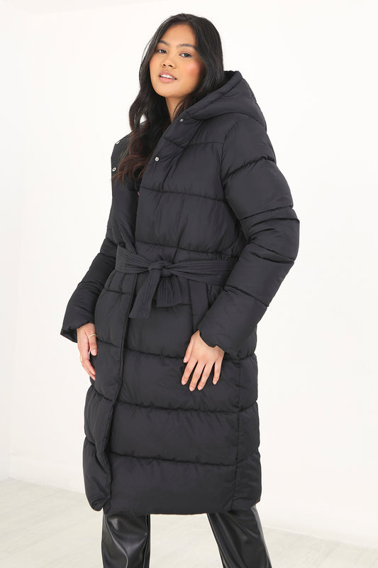 Brave Soul Black Maxi Hooded Puffer Jacket - Black Image 1