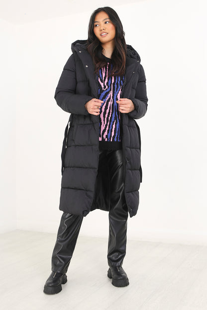 Brave Soul Black Maxi Hooded Puffer Jacket - Black Image 2