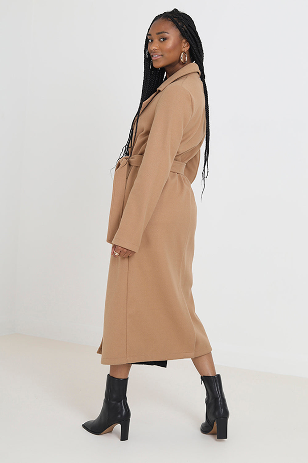 Brave Soul Camel Maxi Double Breasted Faux Wool Coat - Camel Image 2