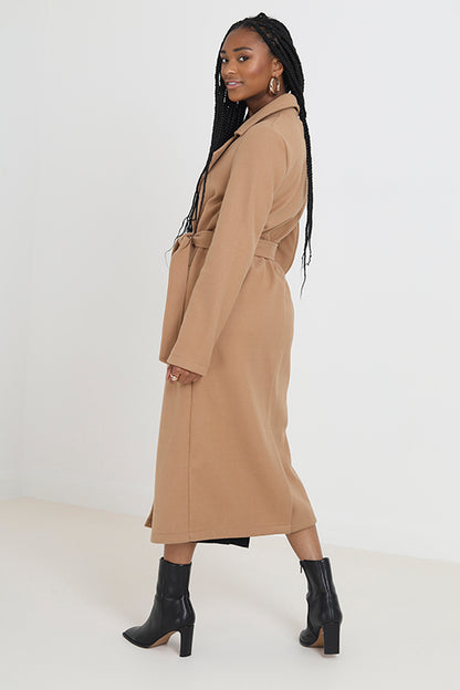 Brave Soul Camel Maxi Double Breasted Faux Wool Coat - Camel Image 2
