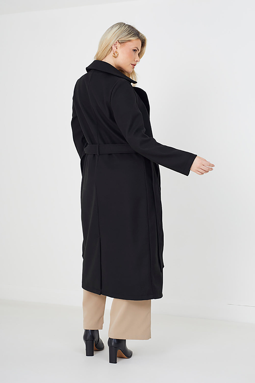 Brave Soul Black Maxi Double Breasted Faux Wool Coat - Black Image 3