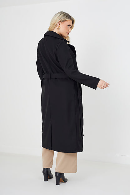 Brave Soul Black Maxi Double Breasted Faux Wool Coat - Black Image 3