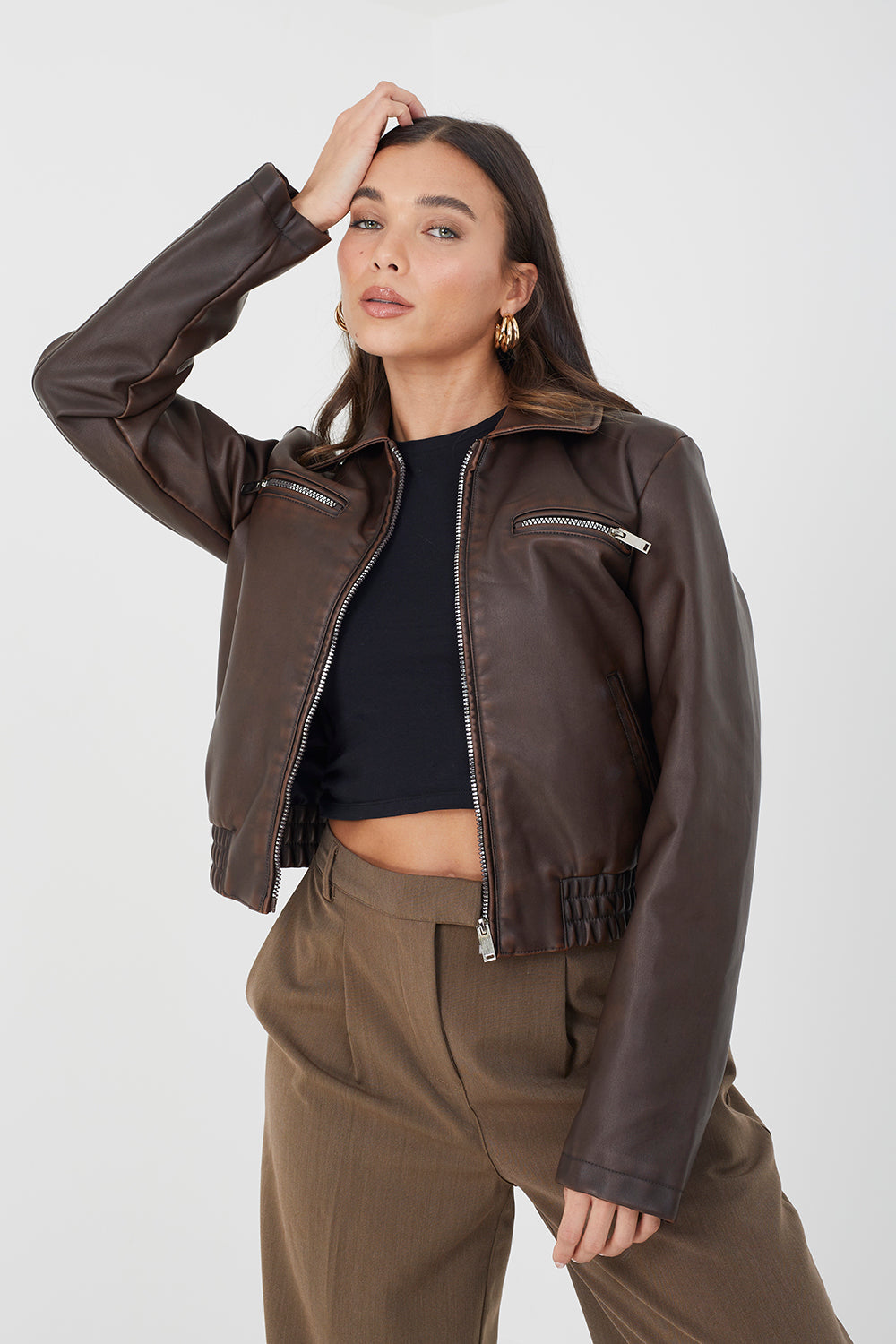 Brave Soul Brown Vintage PU Short Jacket - Brown Image 1