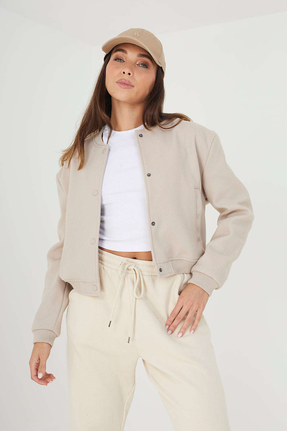 Brave Soul Beige Bomber Jacket - Beige Image 1