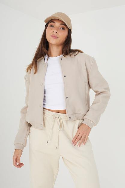 Brave Soul Beige Bomber Jacket - Beige Image 1