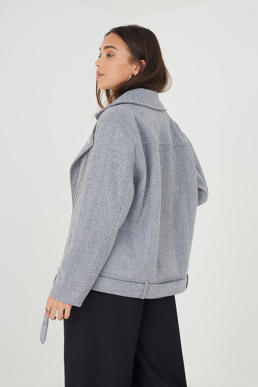 Brave Soul Grey Faux Wool Oversized Biker Style Jacket - Grey Image 2