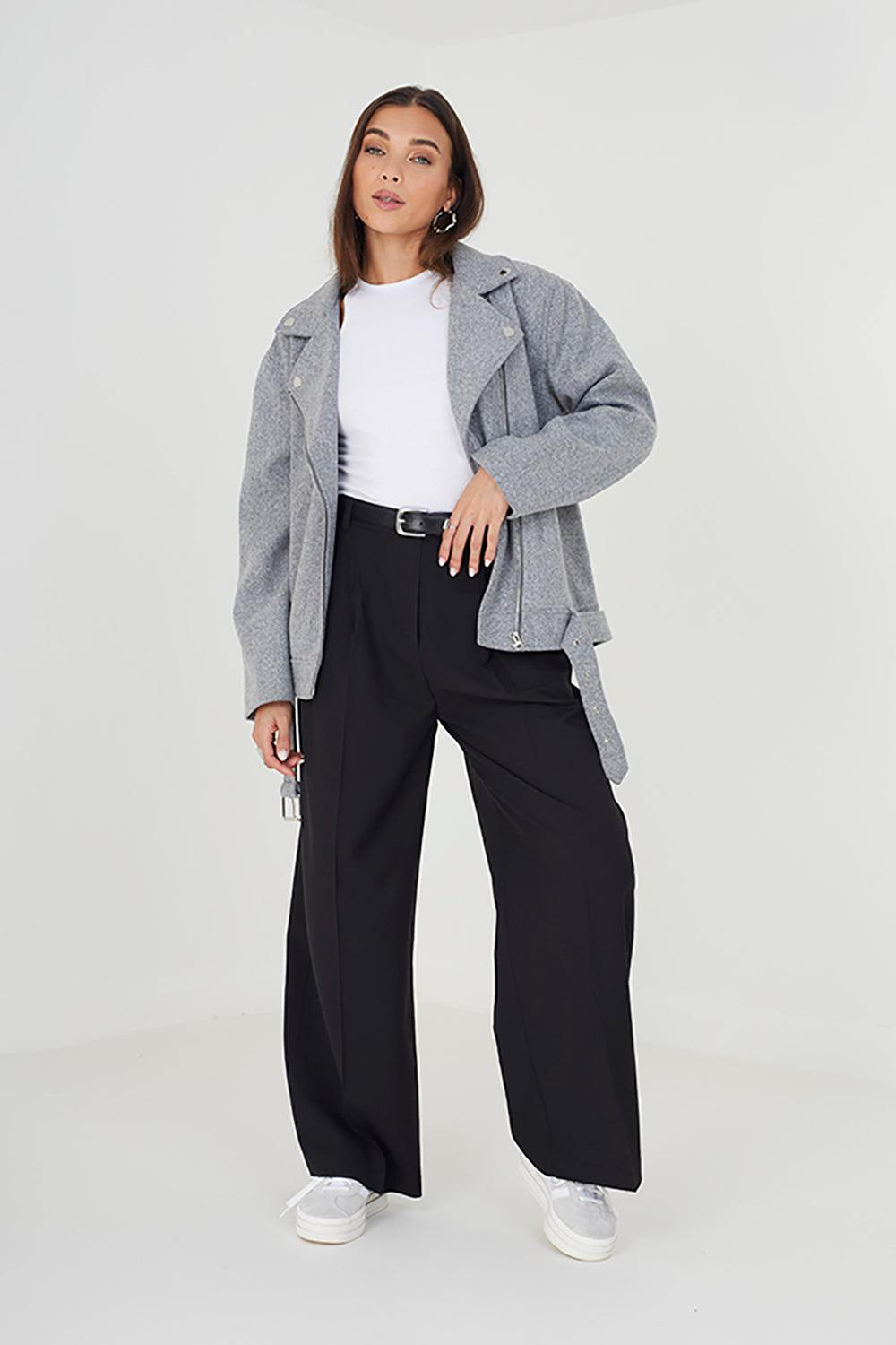 Brave Soul Grey Faux Wool Oversized Biker Style Jacket - Grey Image 3