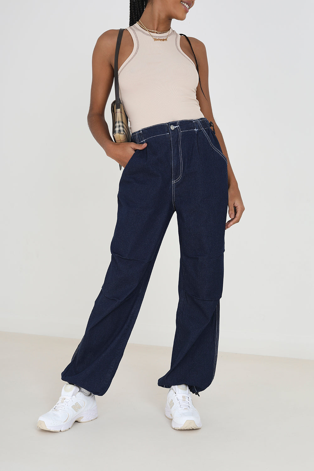 Brave Soul Indigo Denim Style Utility Parachute Trousers - Indigo Image 1