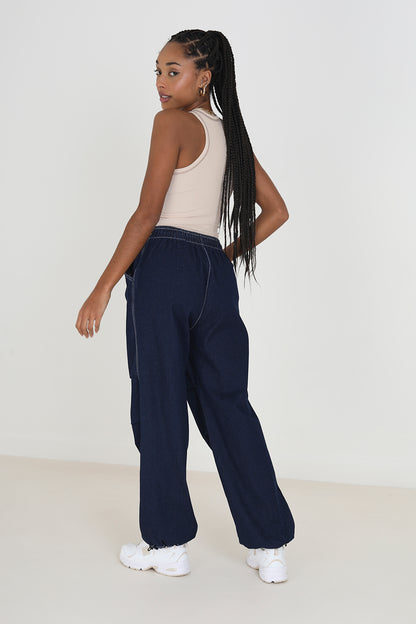 Brave Soul Indigo Denim Style Utility Parachute Trousers - Indigo Image 2