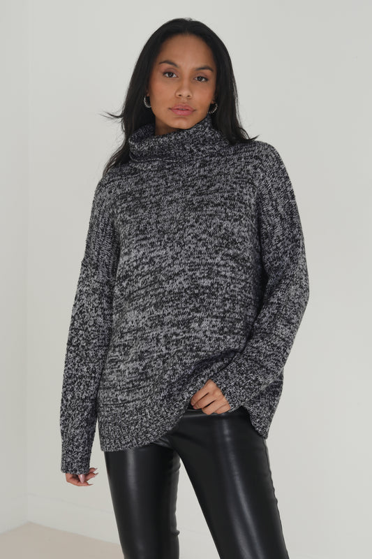 Brave Soul Black Roll Neck Twisted Knit Jumper - Black Image 1