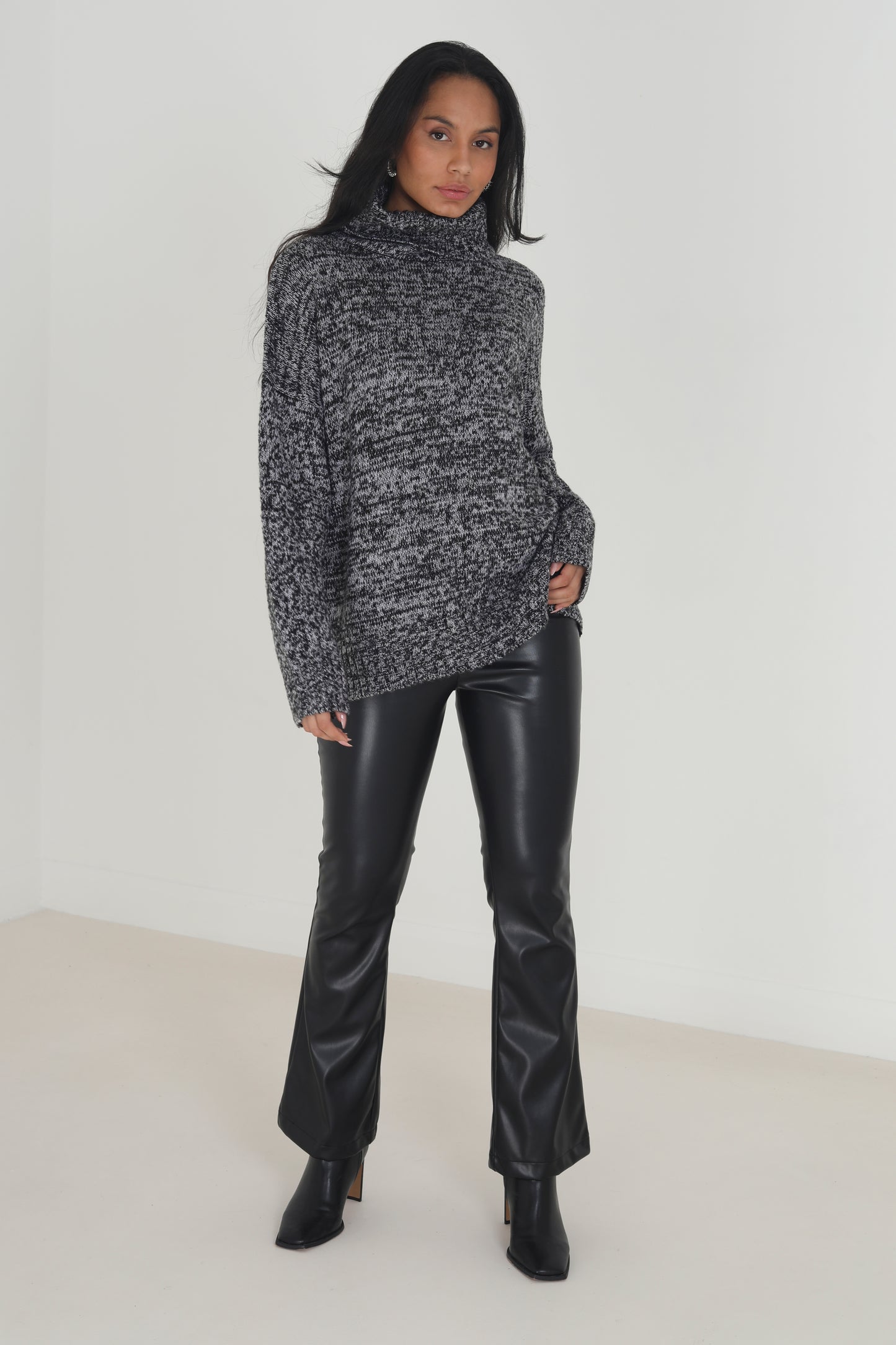 Brave Soul Black Roll Neck Twisted Knit Jumper - Black Image 3