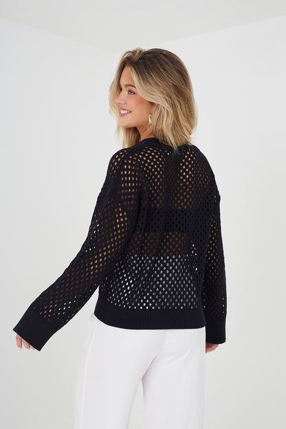 Brave Soul Black Cotton Open Knit Jumper - Black Image 2