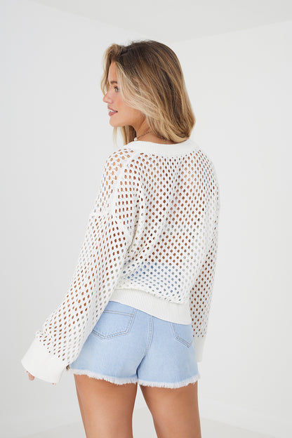 Brave Soul Cream Cotton Open Knit Jumper - Cream Image 2