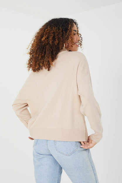 Brave Soul Stone 1/2 Zip Knitted Jumper - Stone Image 2