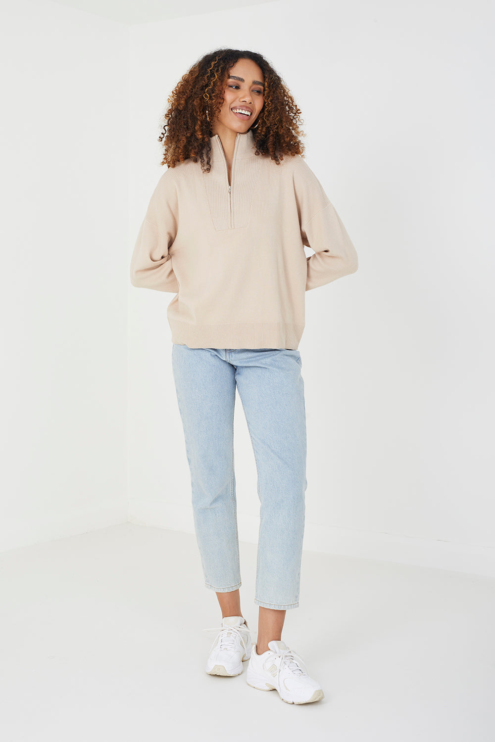 Brave Soul Stone 1/2 Zip Knitted Jumper - Stone Image 3