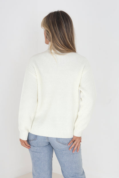 Brave Soul Cream Funnel Neck Cable Knit Jumper - Cream Image 2