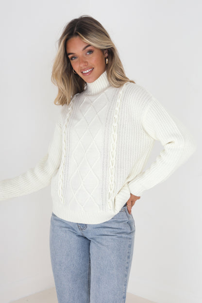 Brave Soul Cream Funnel Neck Cable Knit Jumper - Cream Image 4